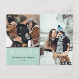 Elegant Mint Helgdag Cheer Photo Collage Silver Vykort
