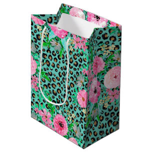 Elegant Mint Leopard Print and Blommigt Design