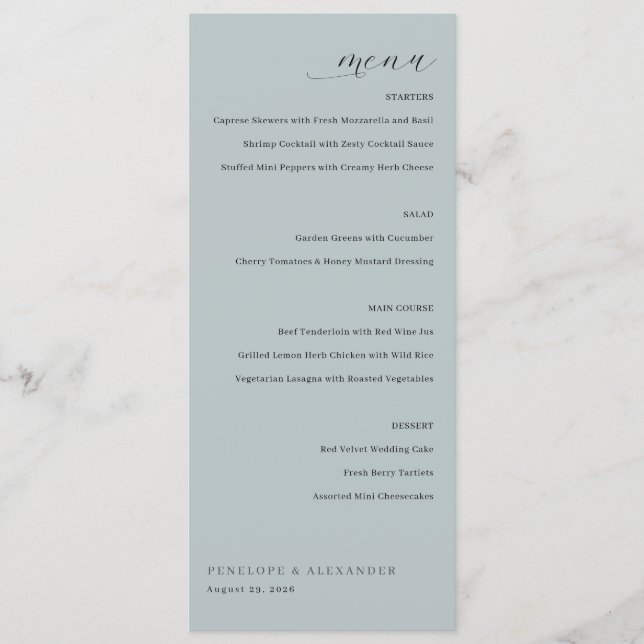 Elegant Mint Minimalistisk Meny (Framsida)