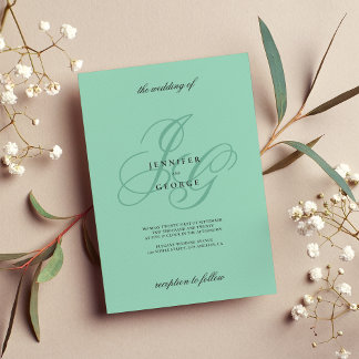 Elegant mint monogram initials romantic wedding inbjudningar