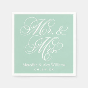 Elegant Mint Mr och Mrs Script Bröllop Pappersservett