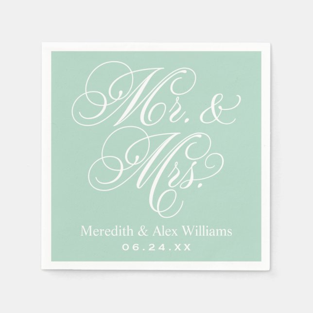 Elegant Mint Mr och Mrs Script Bröllop Pappersservett (Framsidan)