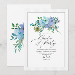 Elegant Mint och Blå Boho Blommig Trädgårdsfest Inbjudningar
