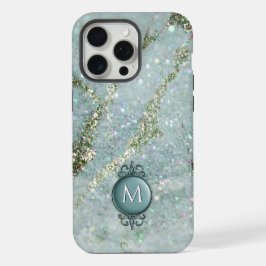 Elegant Mint och Guld Glitter Monogram