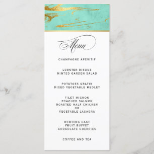 Elegant Mint och Guld Marble Bröllop Menu Meny