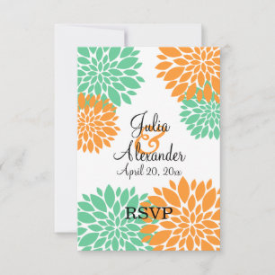 Elegant Mint och Orange Blommig Explosion RSVP Inbjudningar