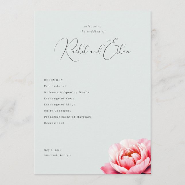 Elegant Mint Peony Wedding Program (Framsida)