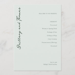 Elegant mint vigselceremoni program