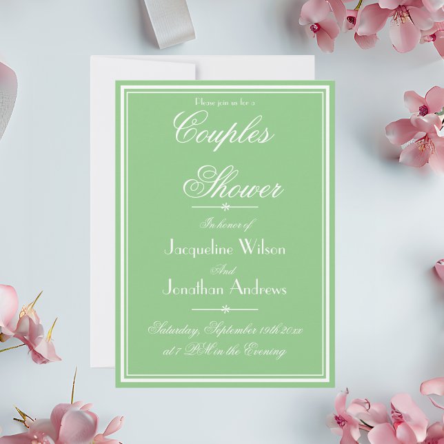 Elegant Mint + White Anpassningsbar Par Shower Inbjudningar (Soft Mint and White Custom Couples Shower Invitation)