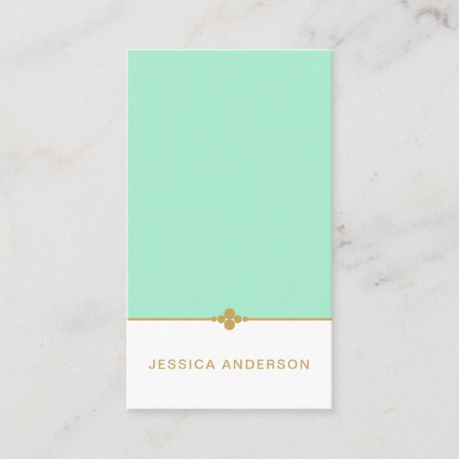 Elegant Mint White Guld Visitkort (Framsida)
