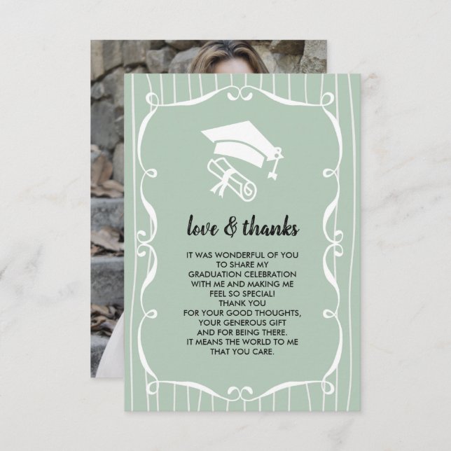 Elegant Mint White Studenten-fotokort för Tack Inbjudningar (Fram/baksida)