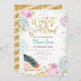 Elegant Mint Winter Onederland Birthday-inbjudan Inbjudningar