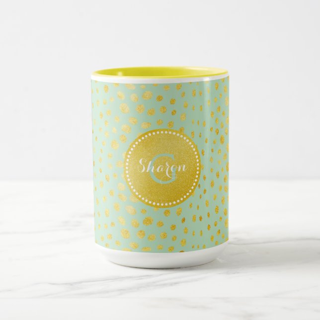 Elegant mintfärgad falsk guldglitter gepardtryck m mugg (Center)