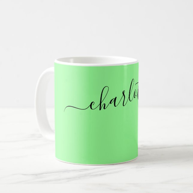 Elegant mintfärgad modern personlig namn kaffemugg (Framsida vänster)