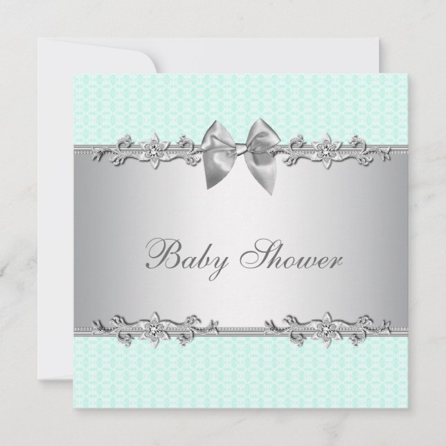 Elegant mintgrön baby shower inbjudningar (Framsida)