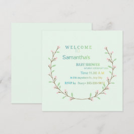 Elegant mintgrön botanisk baby shower inbjudningar