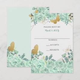 Elegant Mintgrön Guld Fjärilar Blommig OSA Kort