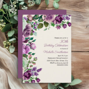 Elegant Mintgrön Lila Blommig 30-årsdag Inbjudningar