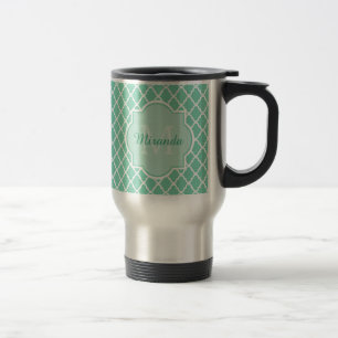 Elegant MintgröntQuatrefoil Monogram med namn Resemugg