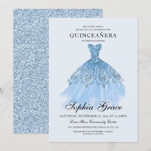 Elegant Mis Quince Blue Glitter Quinceañera Inbjudningar