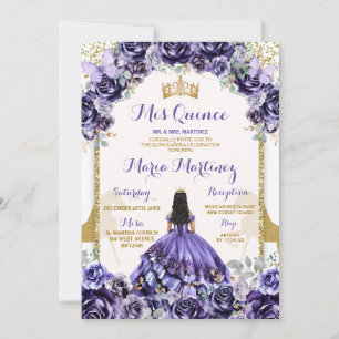 Elegant Mis Quince Lila & Butterfly Flowers Inbjudningar