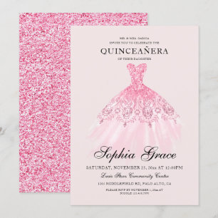 Elegant Mis Quince Rosa Glitter Quinceañera Inbjudningar