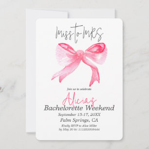 Elegant miss till MRS Rosa Bow Bachelorette Party Inbjudningar