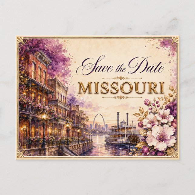 Elegant Missouri Spara datum Bröllopsinbjudan Vykort (Framsida)