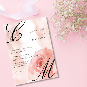 Elegant Mist Rosa Monogram Bröllop Inbjudningar