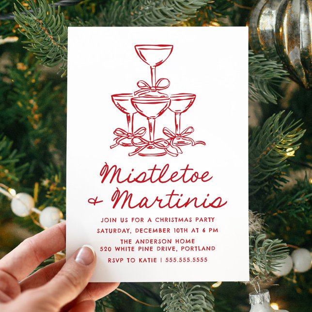 Elegant Mistel och Martini Röd Julfest Inbjudningar (Skapare uppladdad)