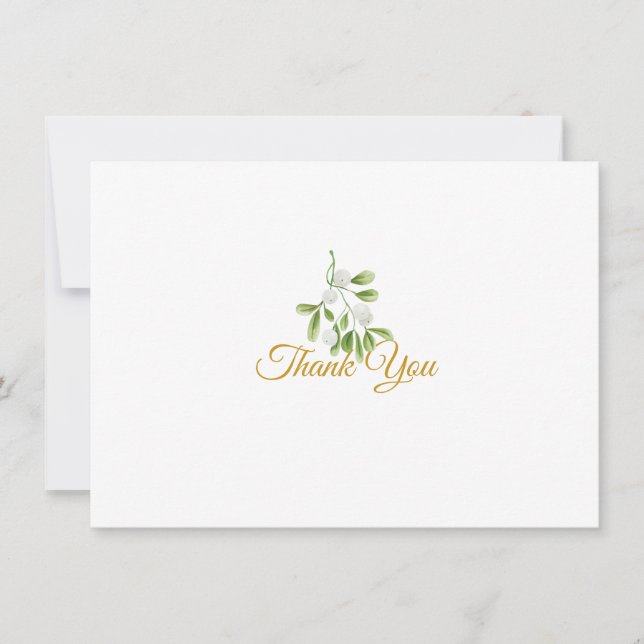 Elegant Mistletoe Greenery Guld-skript Tack Kort (Framsida)