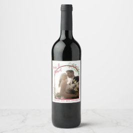 Elegant Mistletoe Newlyweds Photo jul Vinflaska Etikett