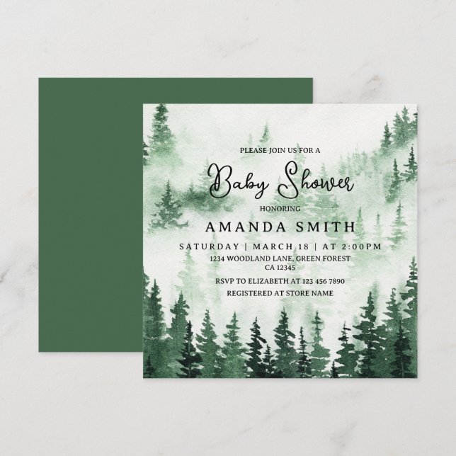 Elegant Misty Forest Baby Shower Inbjudningar (Fram/baksida)