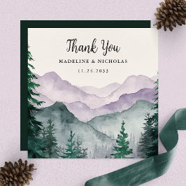 Elegant Misty Mountain Forest Bröllop Tack Kort