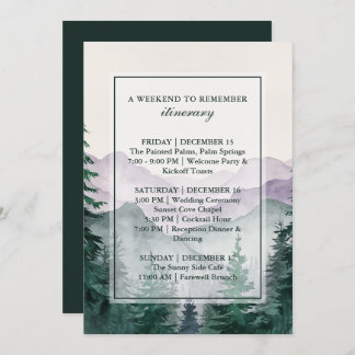 Elegant Misty Mountain Forest Itinerary Card Inbjudningar