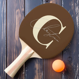 Elegant mitten av seklet-monogram Djup skog brun Pingisracket