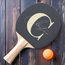Elegant mitten av seklet-monogram medelhavsgrå pingisracket
