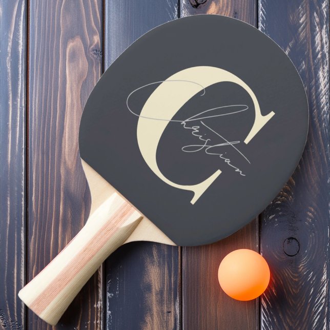 Elegant mitten av seklet-monogram medelhavsgrå pingisracket (Skapare uppladdad)