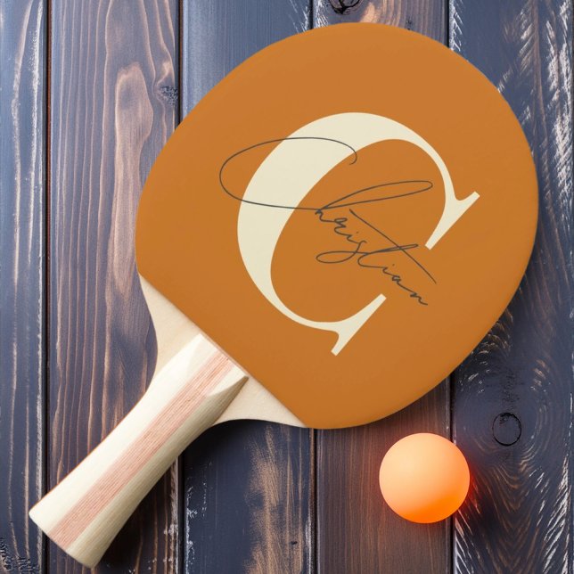 Elegant mittensekelsmodern monogram bränd honung pingisracket (Skapare uppladdad)