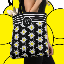 Elegant Mix Mönster Black Tote med Monogram Tygkasse