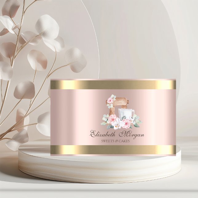 Elegant mixer blomma guld rand rose gold bageri visitkort (Skapare uppladdad)