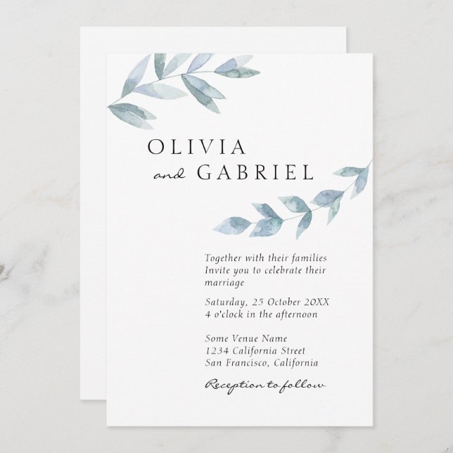 Elegant Mjölkfärgsblad botaniska bröllop Inbjudningar (Fram/baksida)