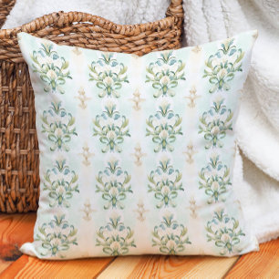Elegant mjuk blå Salvia Elfenbensvit Vintage Damas Kudde