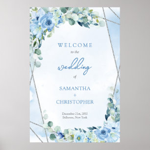 Elegant: mjuk blåfärgad blommigt silver Välkommen Poster