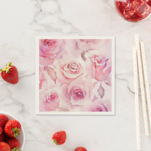 Elegant Mjuk Blommigt i Rosa ros, boho Kärlek Pappersservett