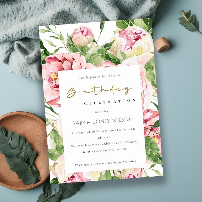Elegant Mjuk  Blommigt Peony vid någon ålder Inbjudningar (Skapare uppladdad)