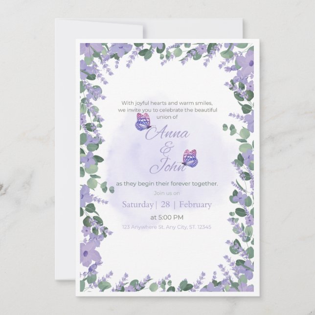 Elegant mjuk blomster trädgård bröllopsinbjudan ko inbjudningar (Framsida)