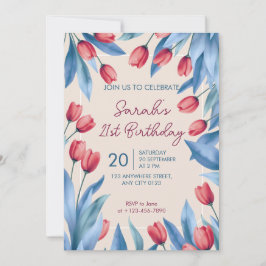 Elegant mjuk blomster Tulpan 21-års inbjudan