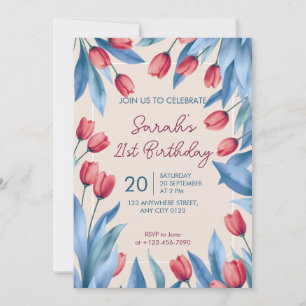 Elegant mjuk blomster Tulpan 21-års inbjudan