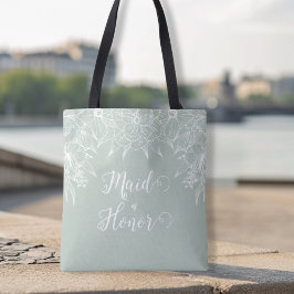 Elegant mjuk grön och vit kontur blommande bröllop tygkasse